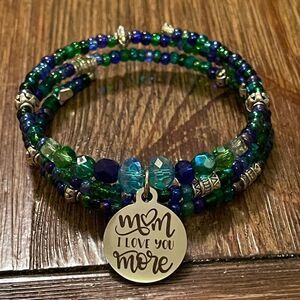 Handmade Mom I love you more beaded bracelet